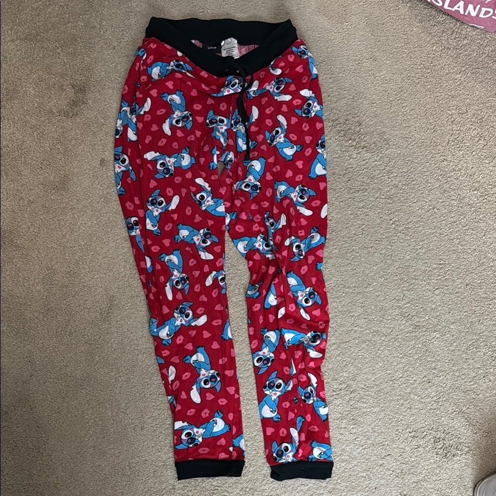 Red Pajama Pants with Cartoon Dog Print